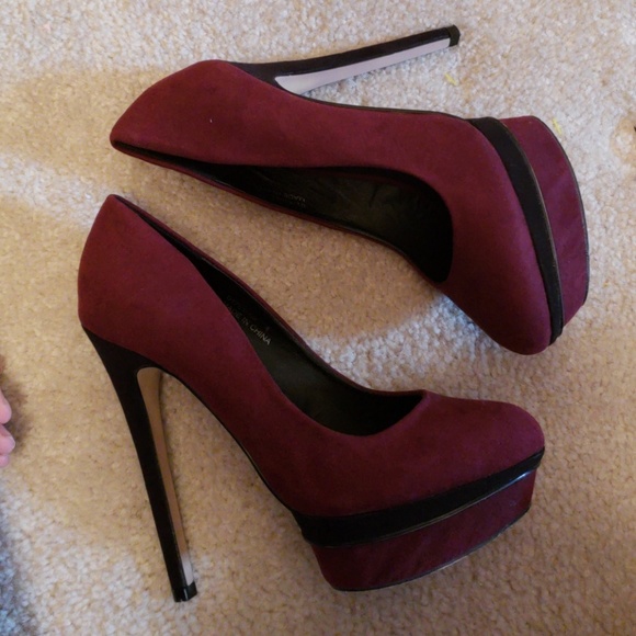 burgundy platform heels